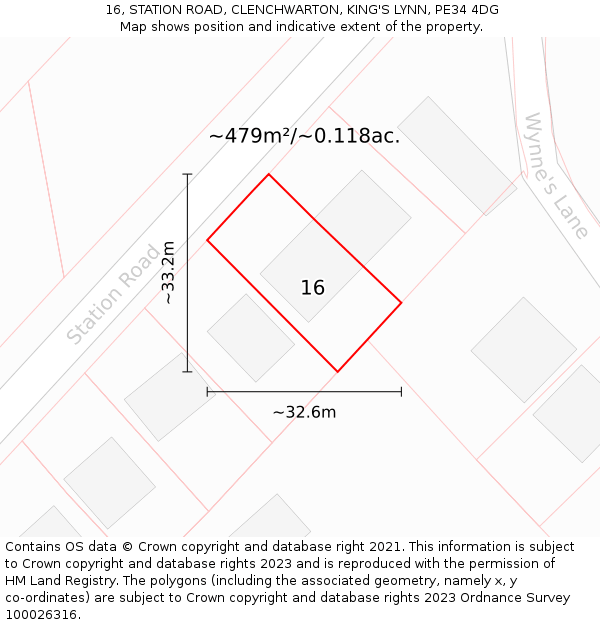 16, STATION ROAD, CLENCHWARTON, KING'S LYNN, PE34 4DG: Plot and title map