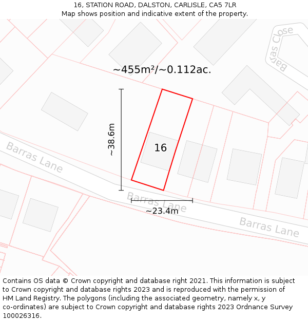 16, STATION ROAD, DALSTON, CARLISLE, CA5 7LR: Plot and title map