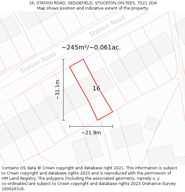 16, STATION ROAD, SEDGEFIELD, STOCKTON-ON-TEES, TS21 2DA: Plot and title map