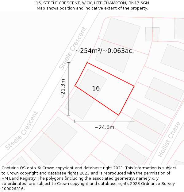 16, STEELE CRESCENT, WICK, LITTLEHAMPTON, BN17 6GN: Plot and title map
