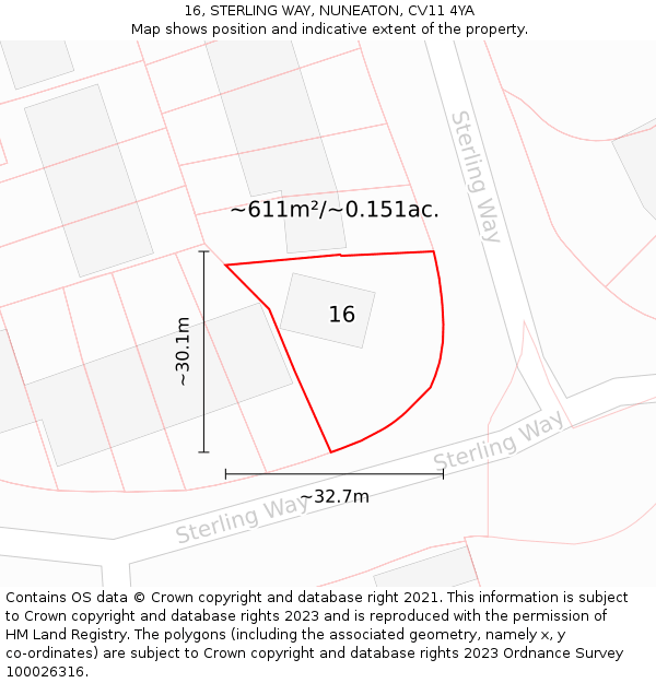 16, STERLING WAY, NUNEATON, CV11 4YA: Plot and title map