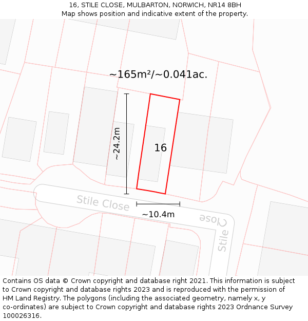 16, STILE CLOSE, MULBARTON, NORWICH, NR14 8BH: Plot and title map