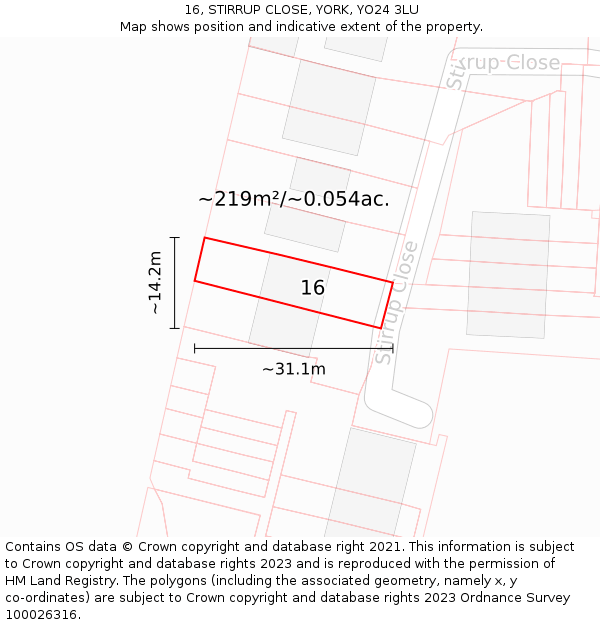 16, STIRRUP CLOSE, YORK, YO24 3LU: Plot and title map