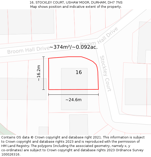 16, STOCKLEY COURT, USHAW MOOR, DURHAM, DH7 7NS: Plot and title map