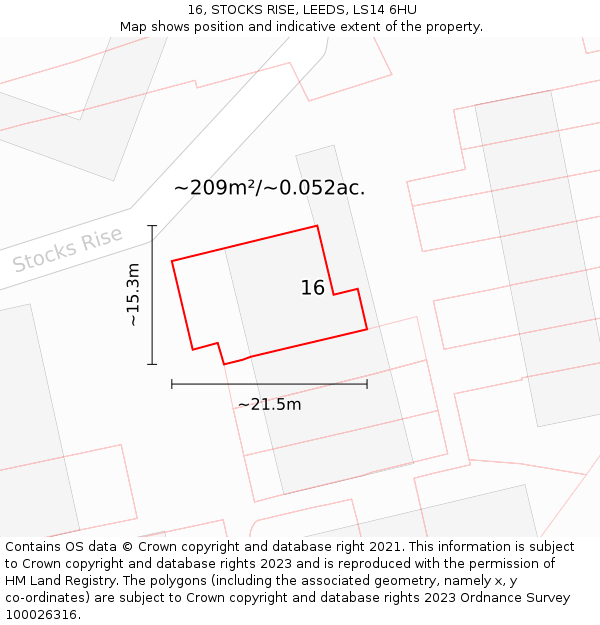 16, STOCKS RISE, LEEDS, LS14 6HU: Plot and title map