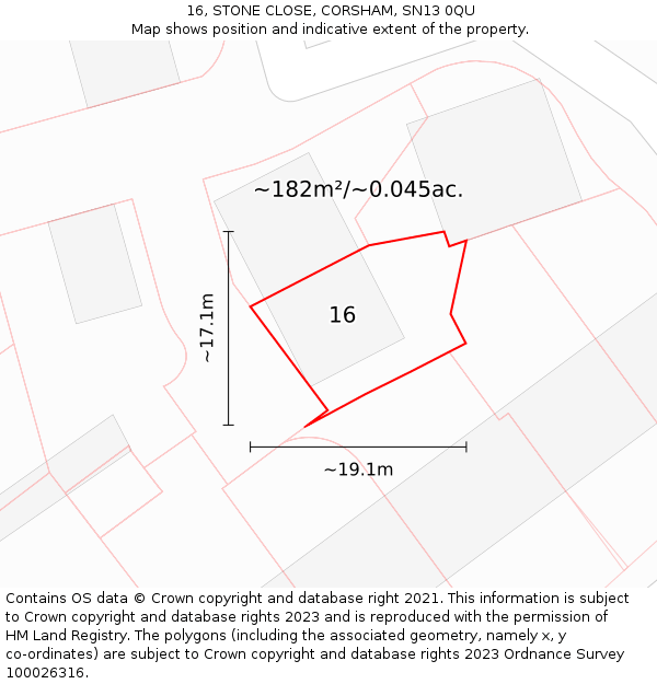 16, STONE CLOSE, CORSHAM, SN13 0QU: Plot and title map