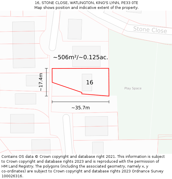 16, STONE CLOSE, WATLINGTON, KING'S LYNN, PE33 0TE: Plot and title map