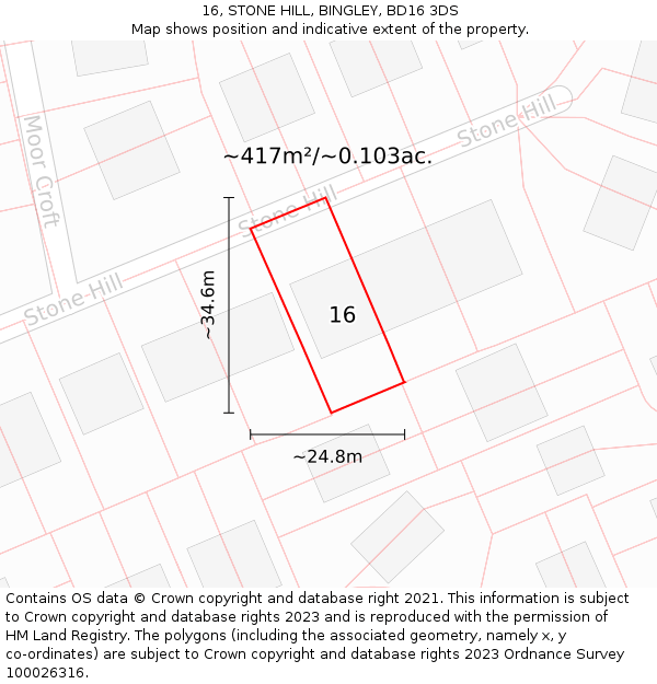 16, STONE HILL, BINGLEY, BD16 3DS: Plot and title map
