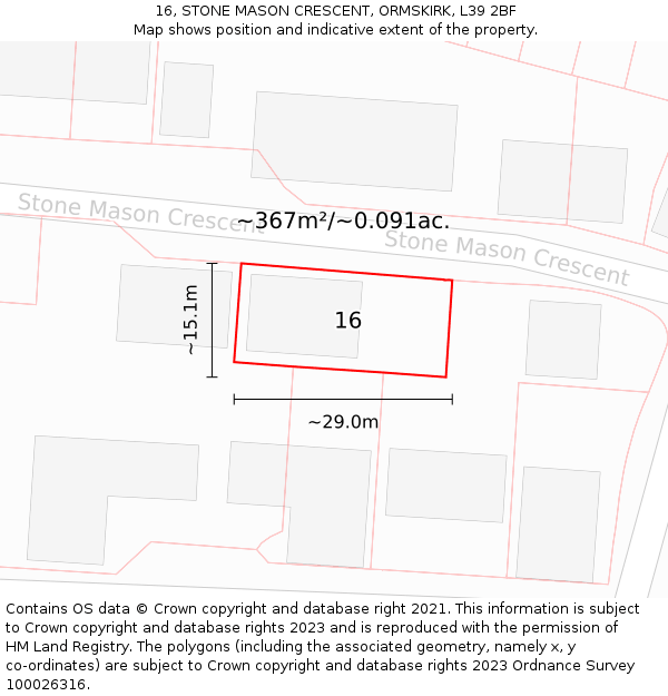 16, STONE MASON CRESCENT, ORMSKIRK, L39 2BF: Plot and title map