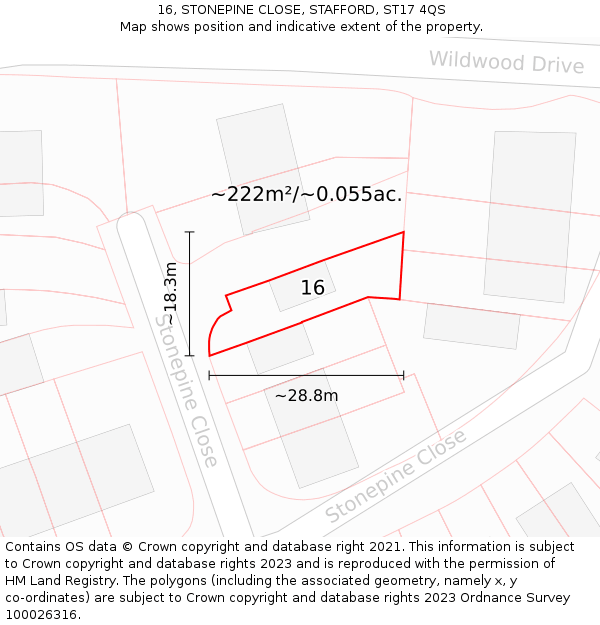 16, STONEPINE CLOSE, STAFFORD, ST17 4QS: Plot and title map