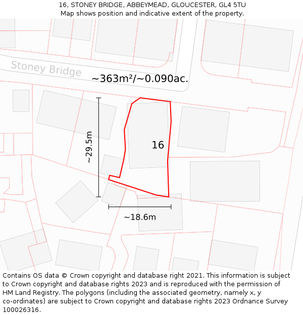16, STONEY BRIDGE, ABBEYMEAD, GLOUCESTER, GL4 5TU: Plot and title map