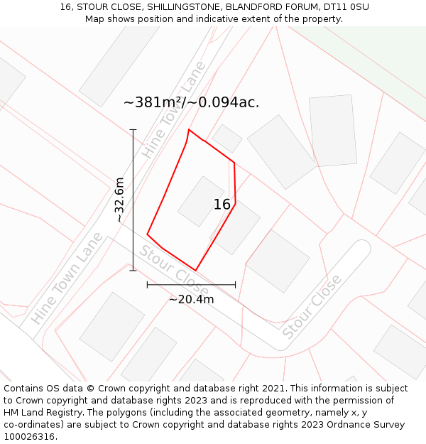 16, STOUR CLOSE, SHILLINGSTONE, BLANDFORD FORUM, DT11 0SU: Plot and title map