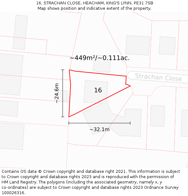 16, STRACHAN CLOSE, HEACHAM, KING'S LYNN, PE31 7SB: Plot and title map