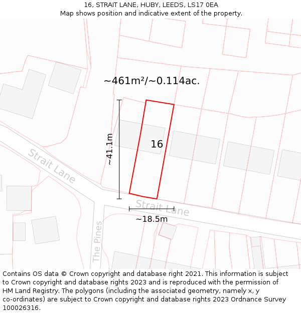 16, STRAIT LANE, HUBY, LEEDS, LS17 0EA: Plot and title map