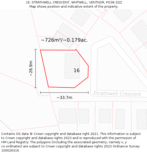 16, STRATHWELL CRESCENT, WHITWELL, VENTNOR, PO38 2QZ: Plot and title map