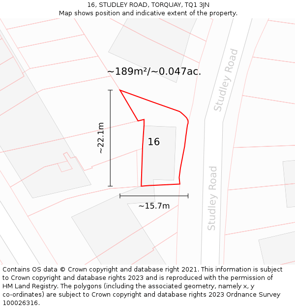 16, STUDLEY ROAD, TORQUAY, TQ1 3JN: Plot and title map