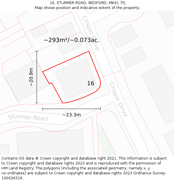 16, STURMER ROAD, BEDFORD, MK41 7FJ: Plot and title map
