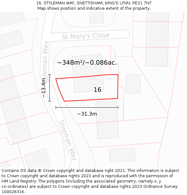 16, STYLEMAN WAY, SNETTISHAM, KING'S LYNN, PE31 7NT: Plot and title map