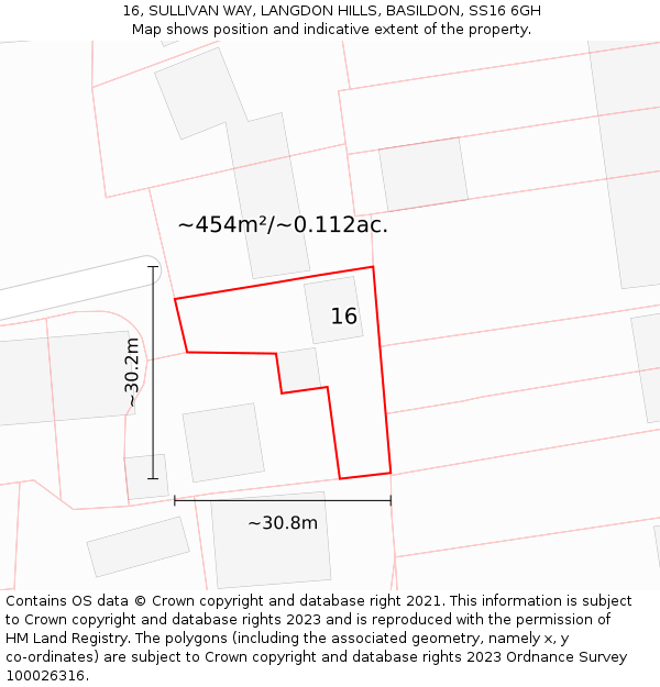 16, SULLIVAN WAY, LANGDON HILLS, BASILDON, SS16 6GH: Plot and title map