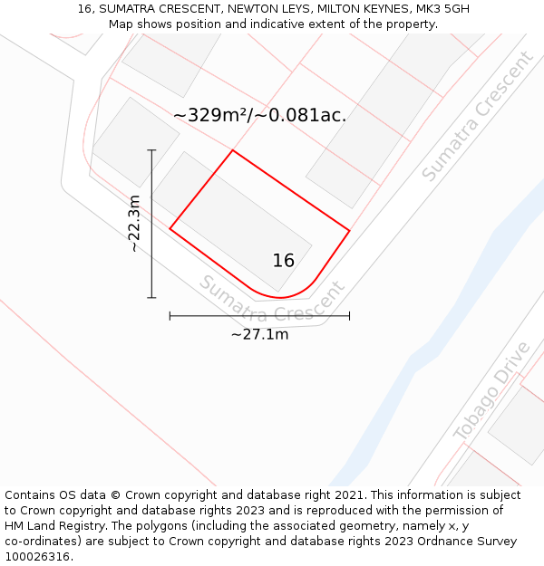 16, SUMATRA CRESCENT, NEWTON LEYS, MILTON KEYNES, MK3 5GH: Plot and title map