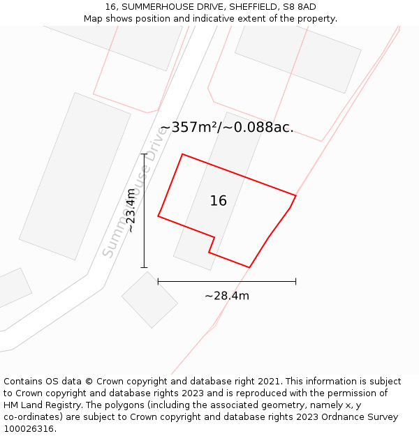 16, SUMMERHOUSE DRIVE, SHEFFIELD, S8 8AD: Plot and title map