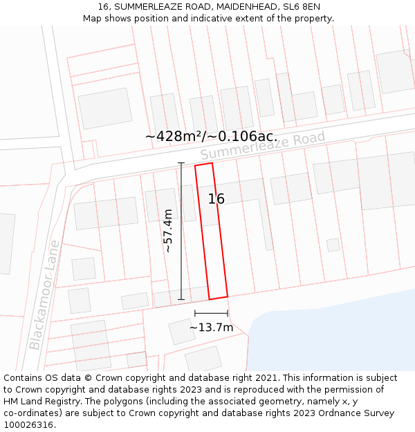 16, SUMMERLEAZE ROAD, MAIDENHEAD, SL6 8EN: Plot and title map