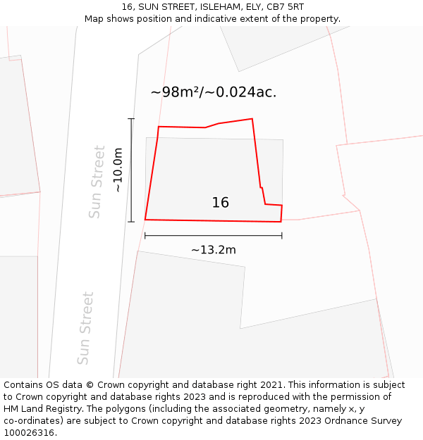 16, SUN STREET, ISLEHAM, ELY, CB7 5RT: Plot and title map
