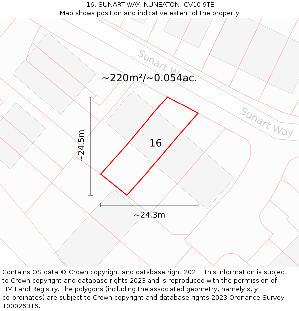 16, SUNART WAY, NUNEATON, CV10 9TB: Plot and title map