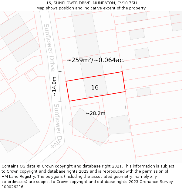 16, SUNFLOWER DRIVE, NUNEATON, CV10 7SU: Plot and title map