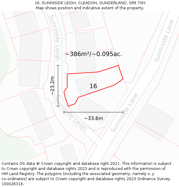 16, SUNNISIDE LEIGH, CLEADON, SUNDERLAND, SR6 7XH: Plot and title map
