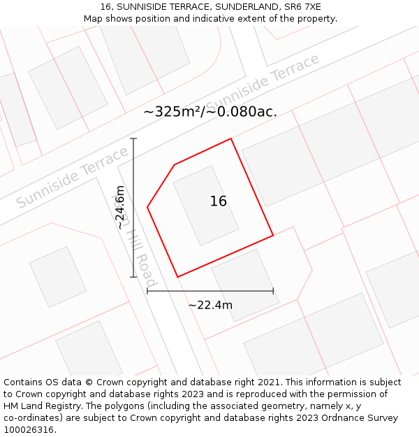 16, SUNNISIDE TERRACE, SUNDERLAND, SR6 7XE: Plot and title map