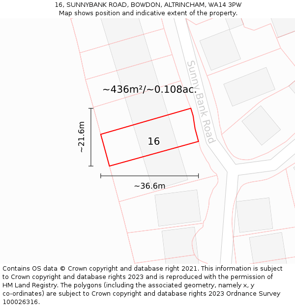 16, SUNNYBANK ROAD, BOWDON, ALTRINCHAM, WA14 3PW: Plot and title map