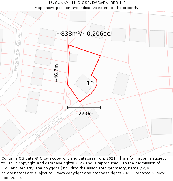 16, SUNNYHILL CLOSE, DARWEN, BB3 1LE: Plot and title map