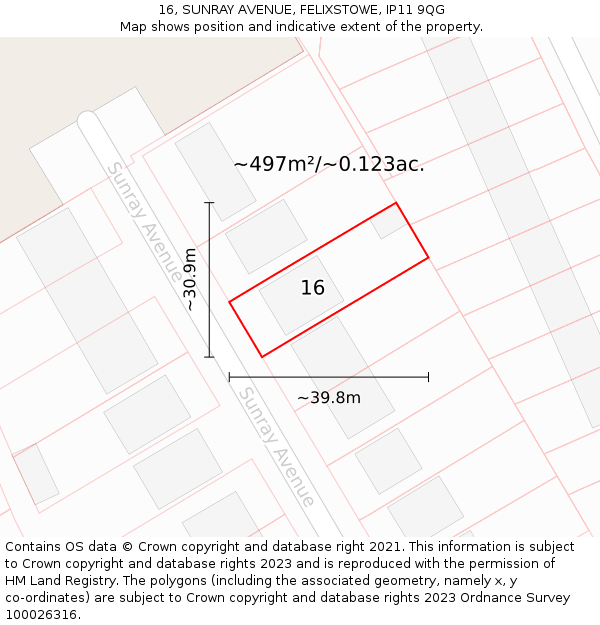 16, SUNRAY AVENUE, FELIXSTOWE, IP11 9QG: Plot and title map
