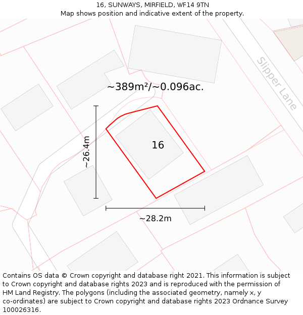 16, SUNWAYS, MIRFIELD, WF14 9TN: Plot and title map