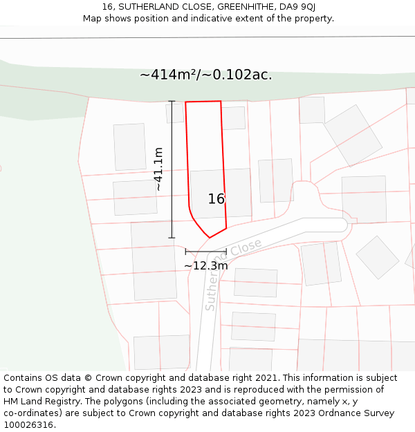 16, SUTHERLAND CLOSE, GREENHITHE, DA9 9QJ: Plot and title map