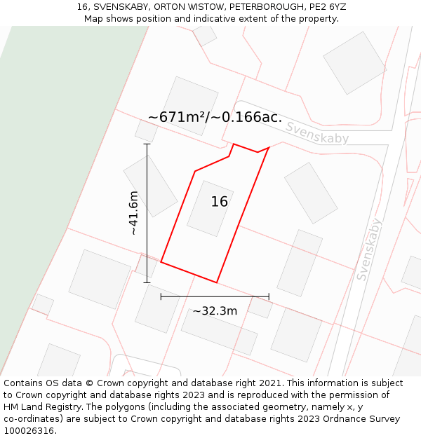 16, SVENSKABY, ORTON WISTOW, PETERBOROUGH, PE2 6YZ: Plot and title map