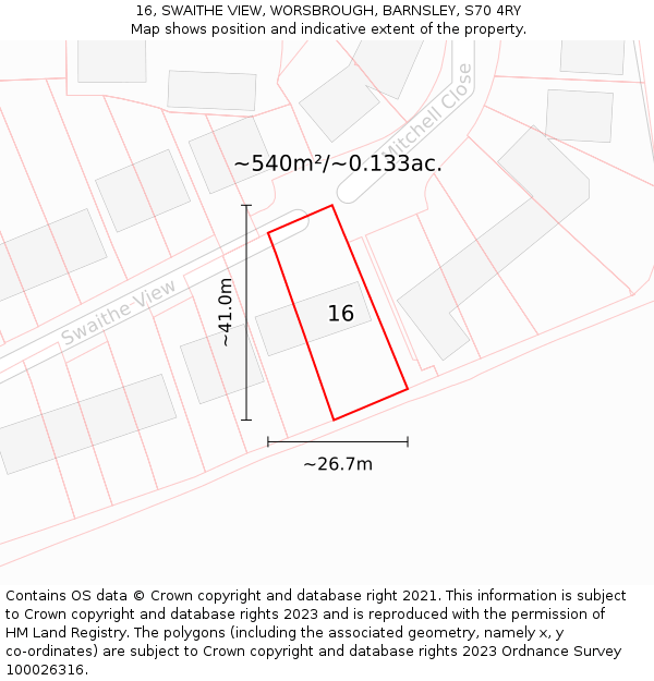 16, SWAITHE VIEW, WORSBROUGH, BARNSLEY, S70 4RY: Plot and title map