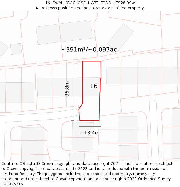 16, SWALLOW CLOSE, HARTLEPOOL, TS26 0SW: Plot and title map