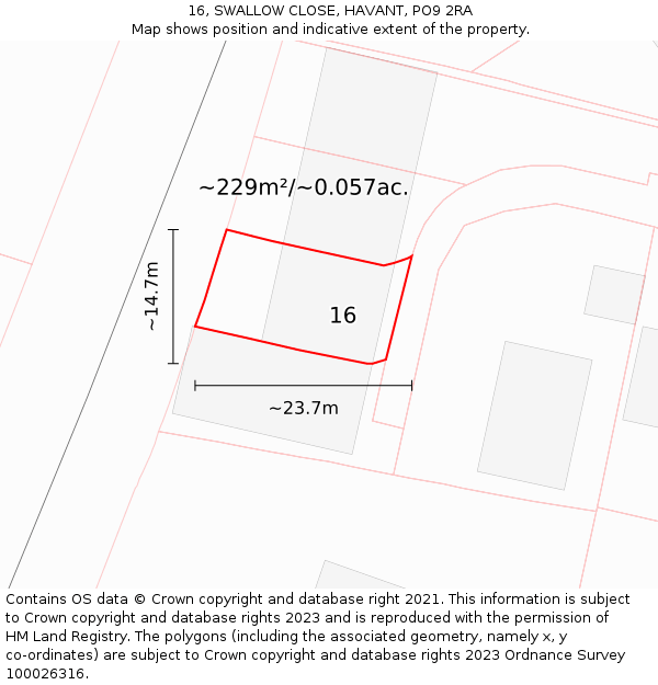 16, SWALLOW CLOSE, HAVANT, PO9 2RA: Plot and title map