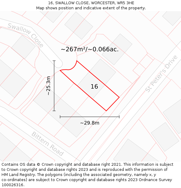 16, SWALLOW CLOSE, WORCESTER, WR5 3HE: Plot and title map