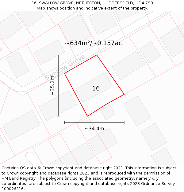 16, SWALLOW GROVE, NETHERTON, HUDDERSFIELD, HD4 7SR: Plot and title map