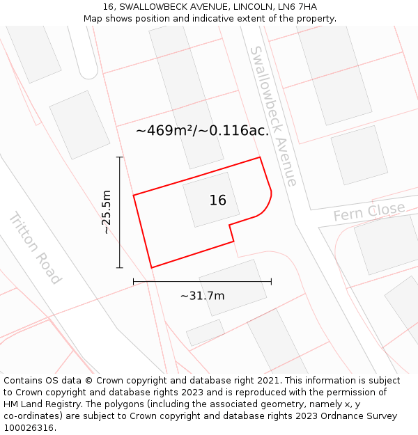 16, SWALLOWBECK AVENUE, LINCOLN, LN6 7HA: Plot and title map