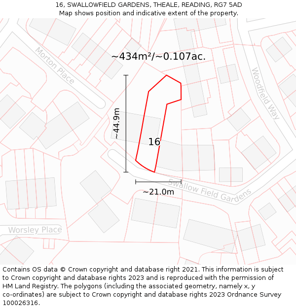 16, SWALLOWFIELD GARDENS, THEALE, READING, RG7 5AD: Plot and title map