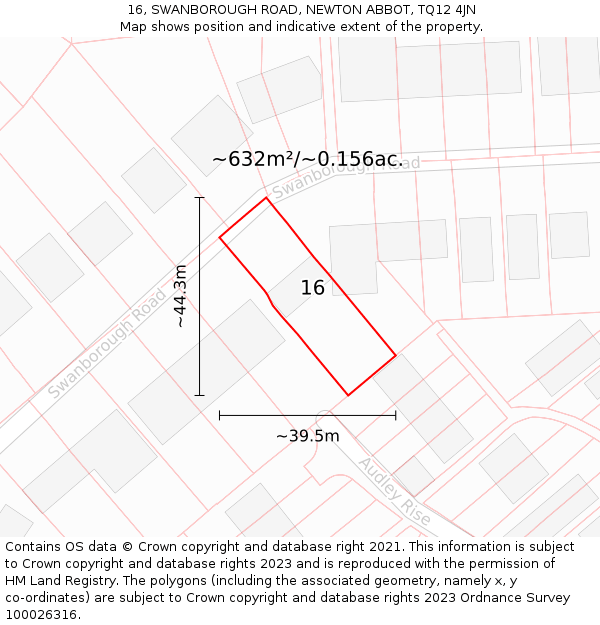 16, SWANBOROUGH ROAD, NEWTON ABBOT, TQ12 4JN: Plot and title map