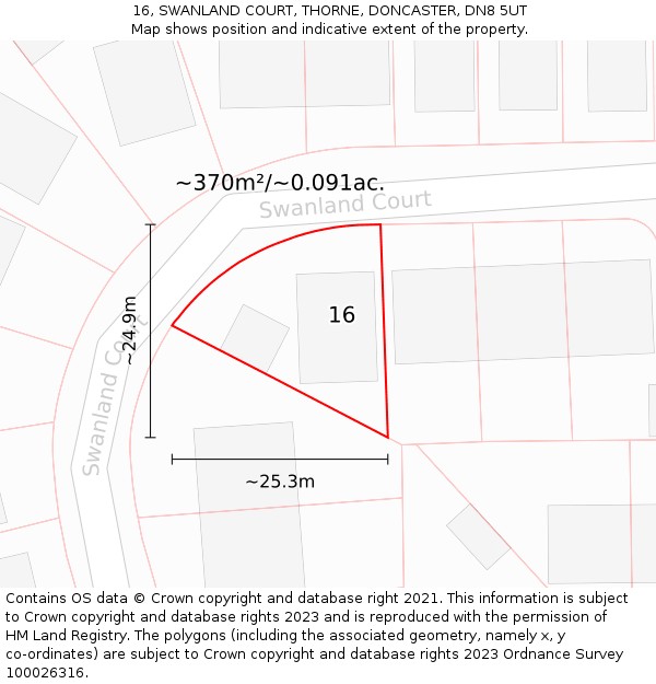 16, SWANLAND COURT, THORNE, DONCASTER, DN8 5UT: Plot and title map