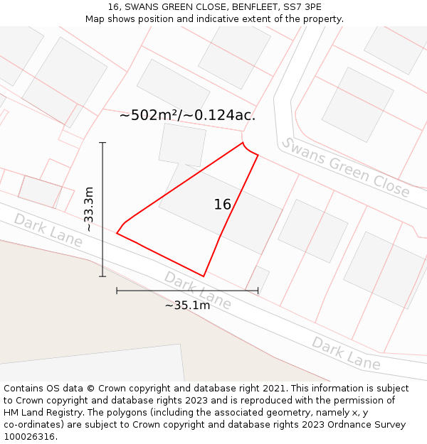 16, SWANS GREEN CLOSE, BENFLEET, SS7 3PE: Plot and title map