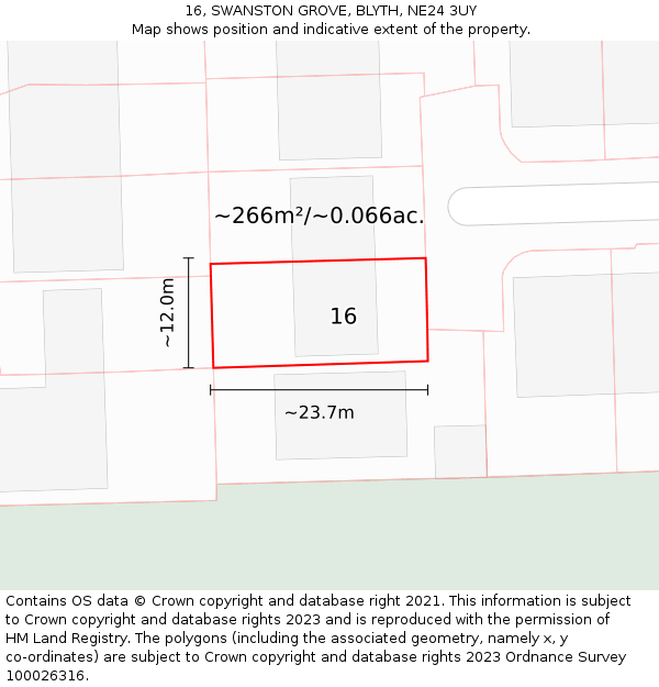 16, SWANSTON GROVE, BLYTH, NE24 3UY: Plot and title map