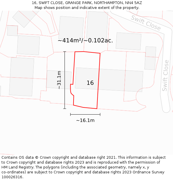 16, SWIFT CLOSE, GRANGE PARK, NORTHAMPTON, NN4 5AZ: Plot and title map
