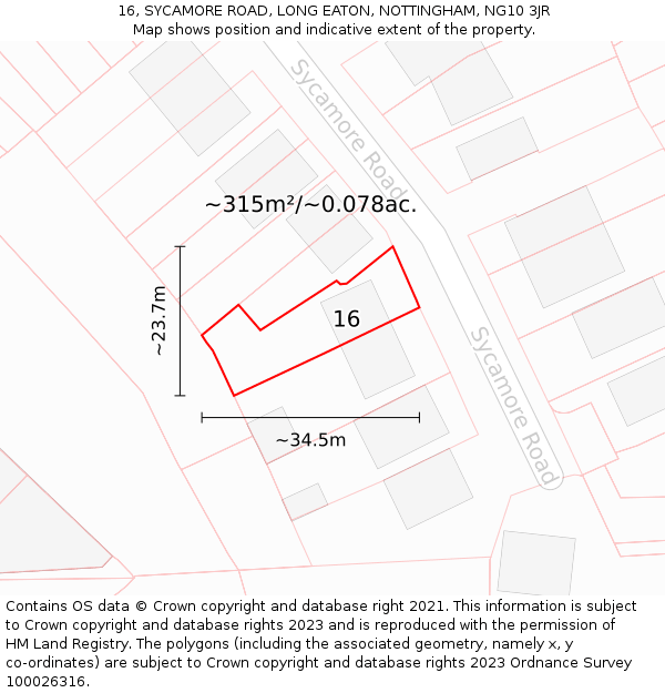 16, SYCAMORE ROAD, LONG EATON, NOTTINGHAM, NG10 3JR: Plot and title map